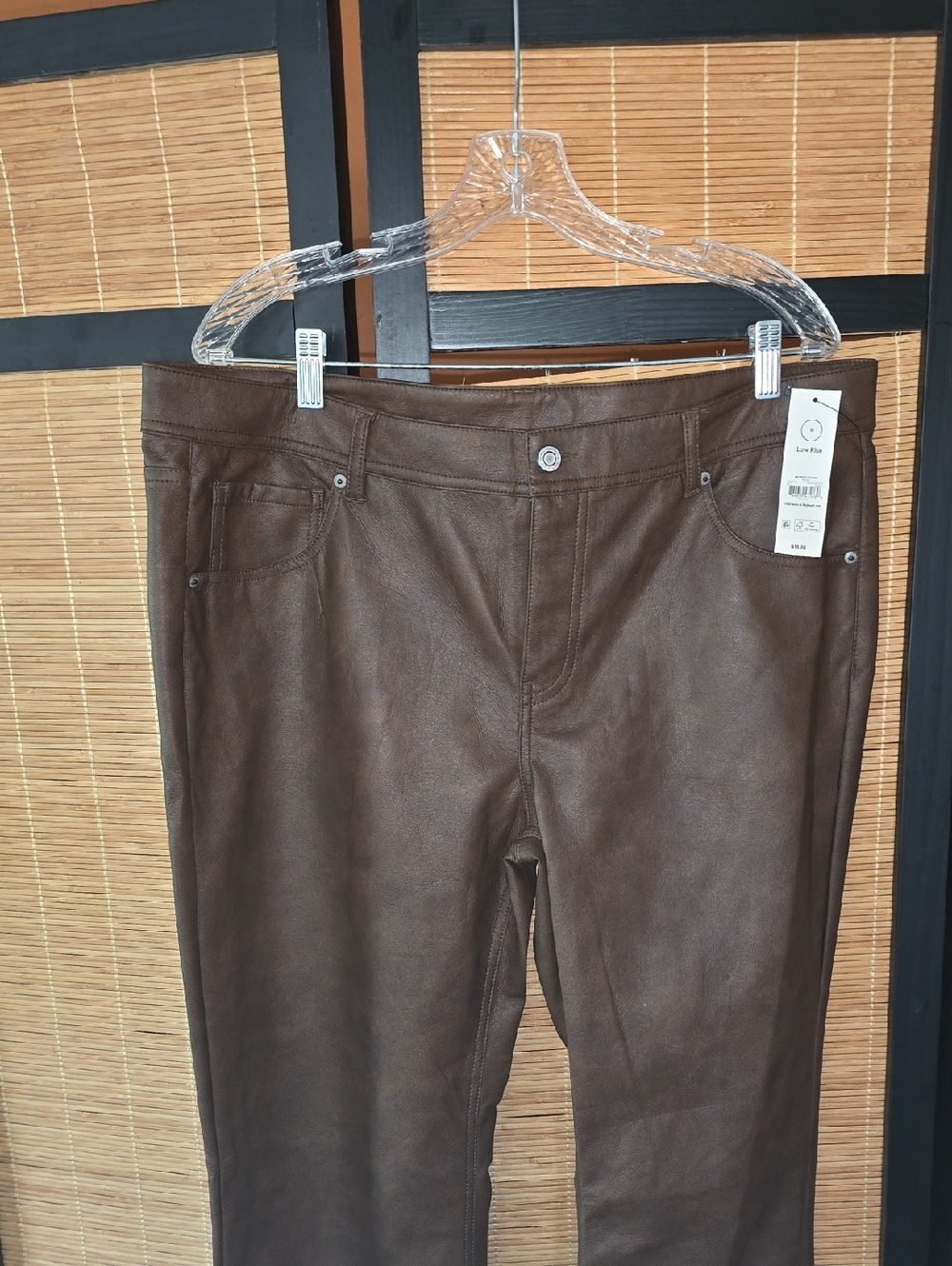 No Boundaries Women's Brown Faux Leather Boot Cut Pants